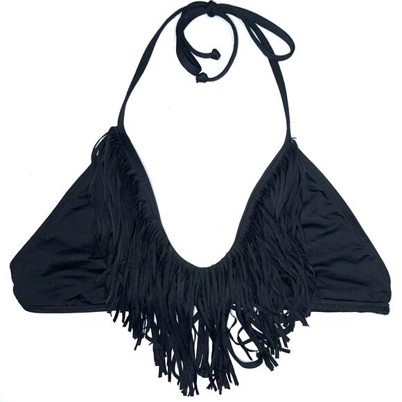 L*Space Audrey Black Fringe Halter Bikini Top - Picture 2 of 14